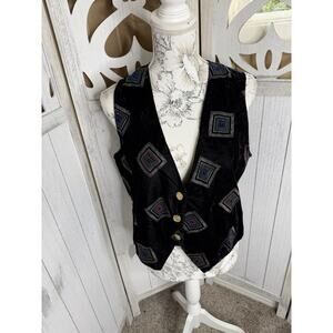 Vintage Jaclyn T San Francisco Top Velvet Button Embroidered Metallic Medium